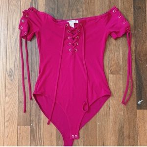 Off the shoulder lace up bodysuit